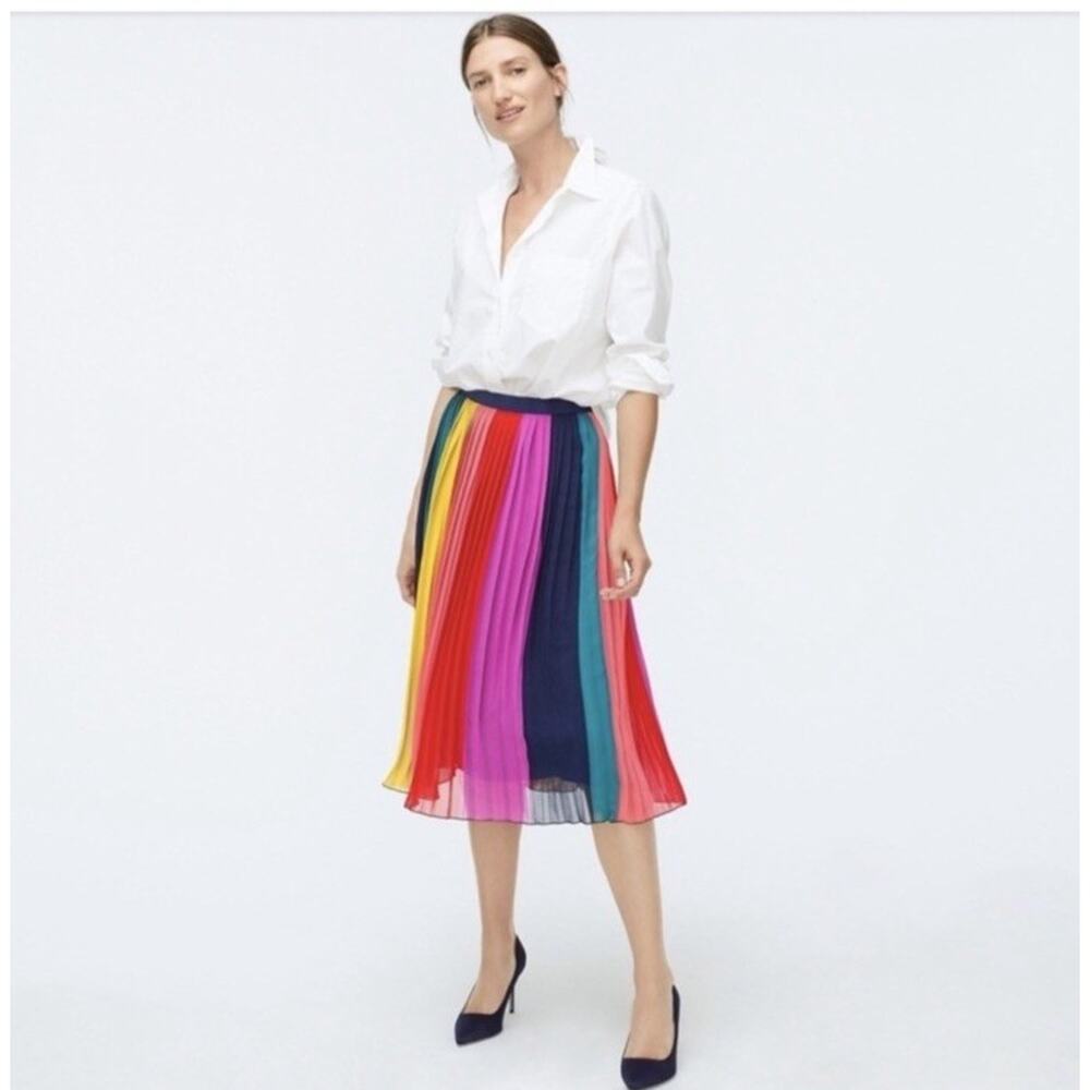 NWT J Crew Sunburst Pleated Rainbow Midi Skirt Bold Multicolor Colorblock [4] - Picture 2 of 13